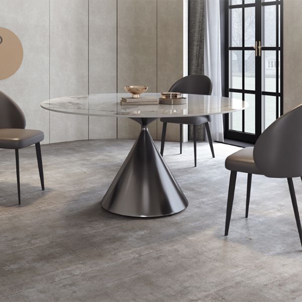 Tavolo da pranzo moderno di pietra bianca rotonda con piedistallo grigio