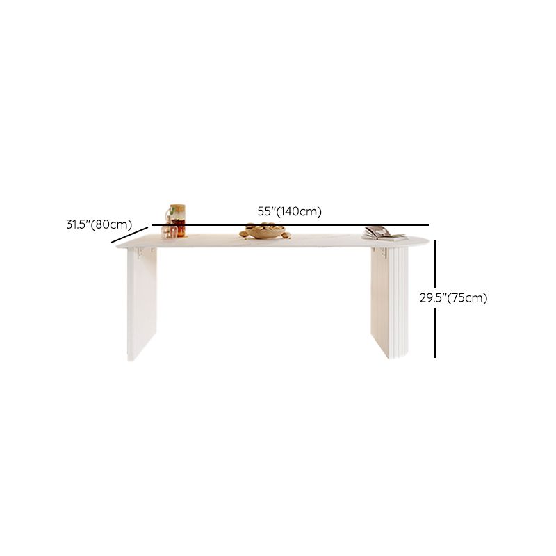 Mesa de comedor con pedestal doble blanco Mesa de comedor moderna con tapa de piedra