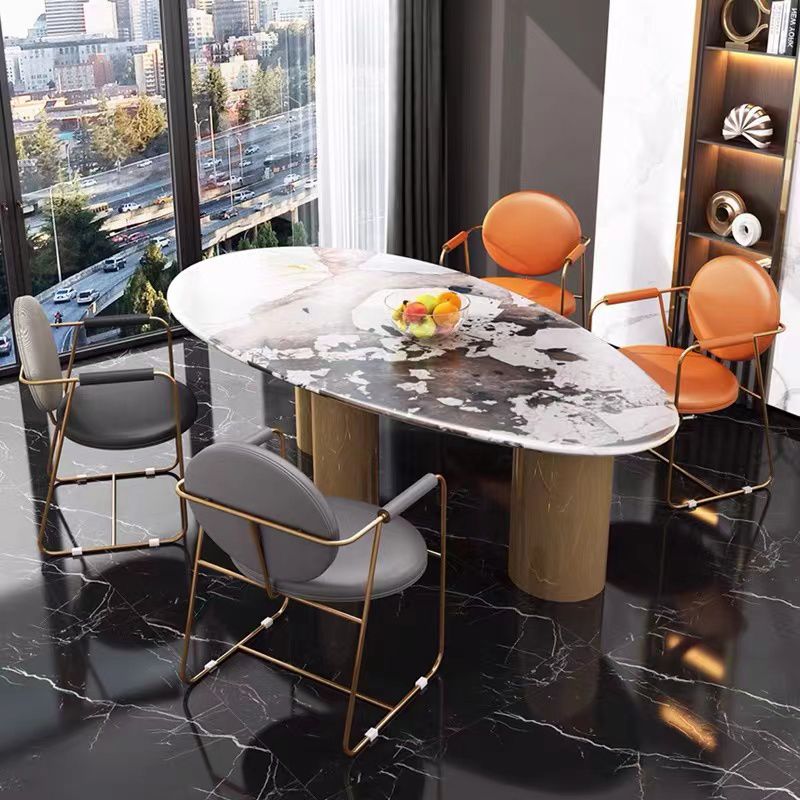 PU Leather Upholstered Dining Arm Chair Open Back Chair with Stainless Steel Frame