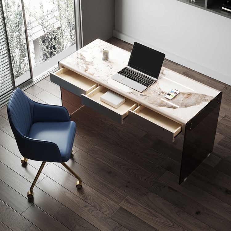 Moderne 3 Schubladen Office Desk 23.62 "W rechteckiger Schreibtisch mit Glasbasis
