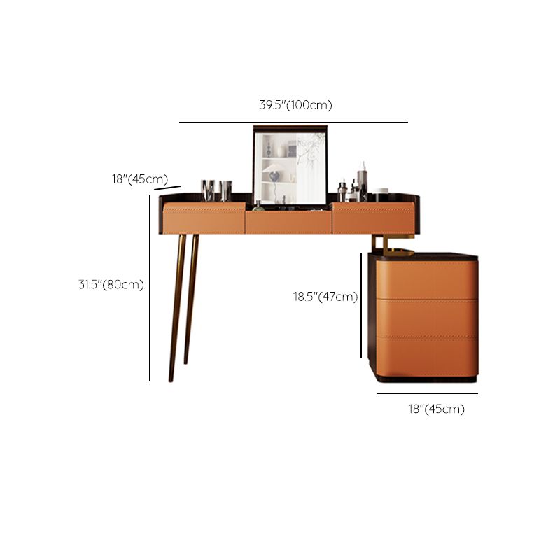 Glam Make-up Vanity Flip-Top Leather 5-Drawers Mirror Vanity Set Clearhalo 'Bedroom Furniture' 'furn' 'furn_makeup_vanities' 'Furniture' 'Makeup Vanities' 'makeup_vanities' 1200x1200_9caf40bb-8251-49c2-8513-f72ec98f953c