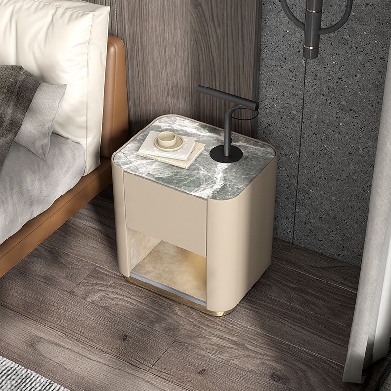 Contemporary Stone Top 1-Drawer, 1 Shelf Nightstand 21.65" Tall Nightstand Clearhalo 'Bedroom Furniture' 'furn' 'furn_night_stand' 'Furniture' 'night_stand' 'Nightstands' 1200x1200_9cb01d2d-363e-46b3-9a99-4aeb77ad75c8