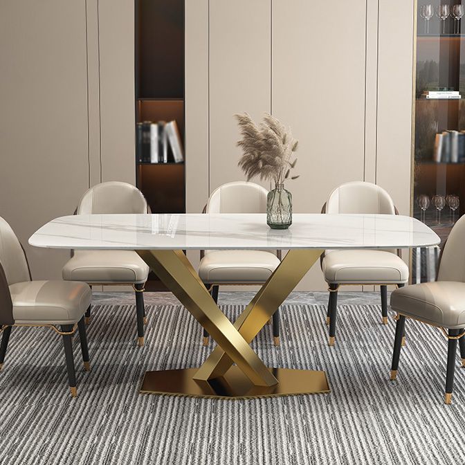 Rectangle Traditional Luxury Dining Table White Sintered Stone Table with Metal Pedestal Base Clearhalo ' dining_table' 'Dining Tables & Seating' 'Dining Tables' 'furn' 'furn_dining_table' 'Furniture' 'furniture_dining_table' 'Kitchen & Dining Furniture' 'kitchen&dining_furn' 'kitchen' 'kitchen_dining_table' 1200x1200_9cb44b65-520f-4805-b1b8-ff99bc23b4b6