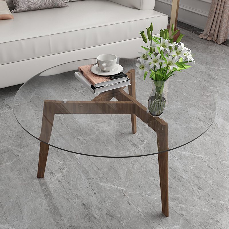 13.7/17.7 "H HOUTEN BASE BASE 3 LEGEN GLASE TOP Ronde salontafel voor appartement