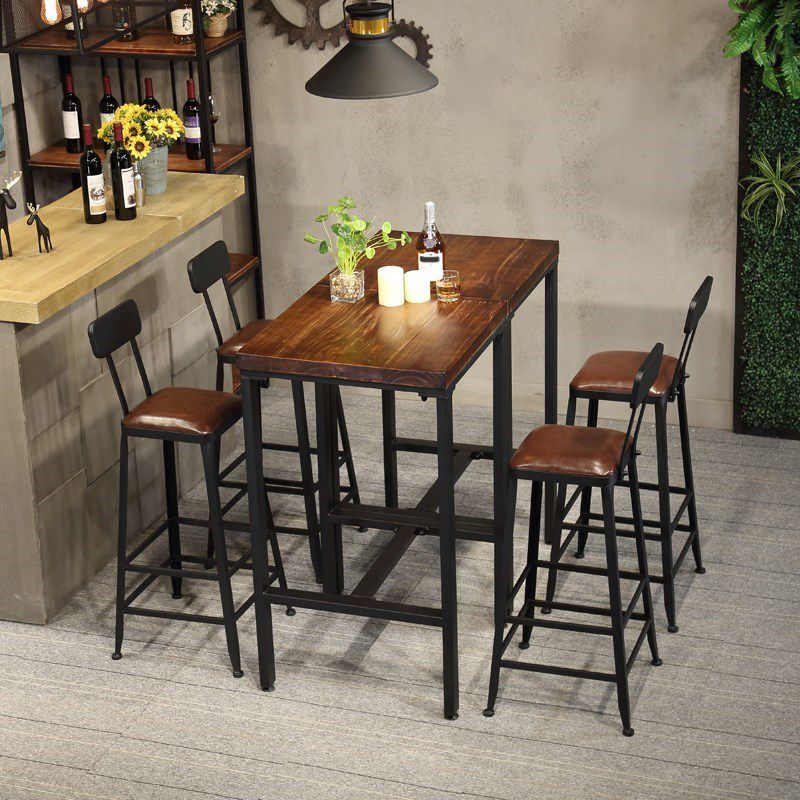 Industrial Bar Set 1/2/3/5 Pcs Metal Bar Stools and Solid Wood Top Bar Table Clearhalo 'Bar Furniture' 'furn' 'furn_home_bar_bar_sets' 'Furniture' 'Home Bars & Bar Sets' 'home_bar_bar_sets' 'Kitchen & Dining Furniture' 1200x1200_9cb950ae-ea95-4f30-8f95-96361761b8b8