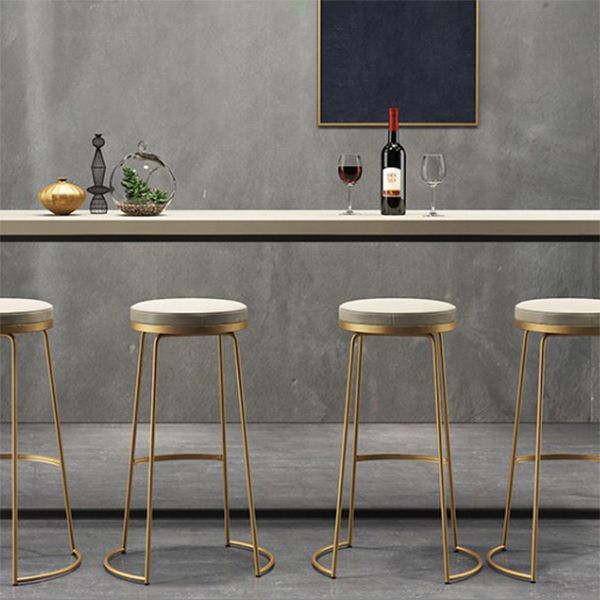 Glam Armless Backless Counter Stool Iron Bar Stool with Leather Cushion and Pedal Clearhalo 'Bar Furniture' 'Bar Stools' 'bar_stools' 'furn' 'furn_bar_stools' 'furniture_bar_stools' 'Kitchen & Dining Furniture' 'kitchen&dining_furn' 'kitchen' 'kitchen_furn' Furniture' 1200x1200_9cb9c92a-507a-4772-be5c-0ba6e4749f48