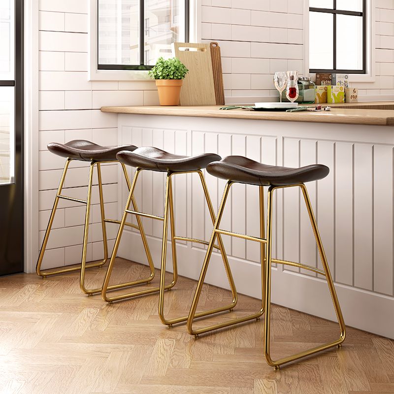 Glam Counter Bar Stool Armless Leather Indoor Bar Stool with Footrest Iron Base Clearhalo 'Bar Furniture' 'Bar Stools' 'bar_stools' 'furn' 'furn_bar_stools' 'furniture_bar_stools' 'Kitchen & Dining Furniture' 'kitchen&dining_furn' 'kitchen' 'kitchen_furn' Furniture' 1200x1200_9cc06e56-e667-4b3b-bbf2-25870cb5ebdf
