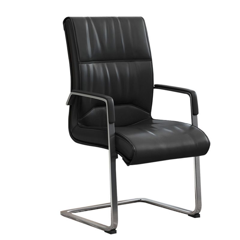 Contemporary Desk Chair Black Leather No Wheels Office Chair Clearhalo 'furn' 'furn_office_chair' 'Furniture' 'Office Chairs' 'Office Furniture' 'office_chair' 1200x1200_9cc117d9-d945-4ec1-9497-e0fbd7b9cdfc