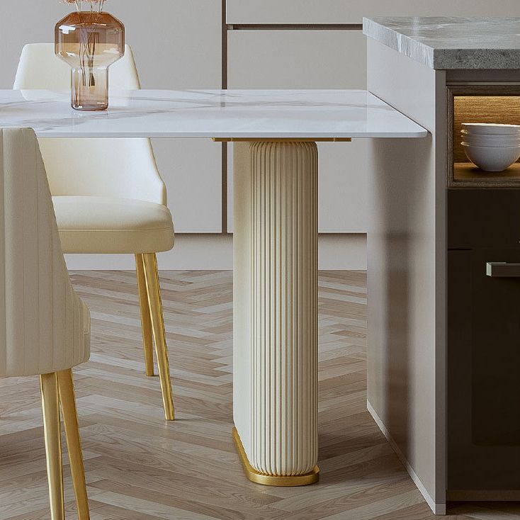 Sintered Stone Top White Table for Restaurant Modern Dining Table with Double Pedestal Clearhalo 'Dining Tables & Seating' 'Dining Tables' 'dining_table' 'furn' 'furn_dining_table' 'Furniture' 'furniture_dining_table' 'Kitchen & Dining Furniture' 'kitchen' 'kitchen_dining_table' 1200x1200_9cc12e04-1525-4252-bbfc-58fcdadf8c12