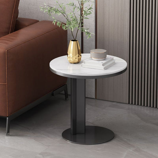 Rustic Sofa Side Accent Table Metal Pedestal Round Living Room Corner Table