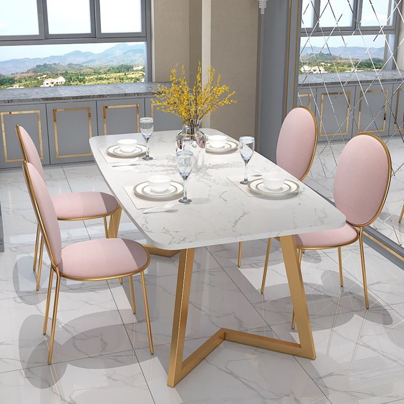 White - Gold Dining Room Dinner Kitchen Table Rectangle Dining Table
