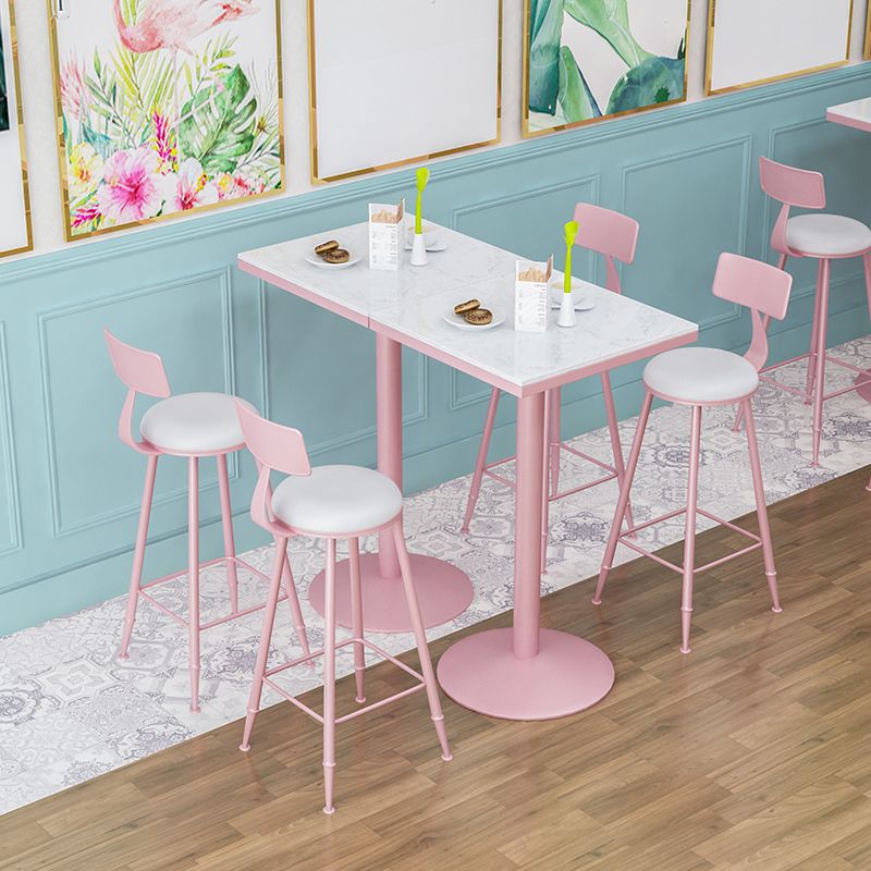 Industrial Metal Pink Bar Table Marble White 23.6"W Top Bistro Table for Cafe Clearhalo 'Bar Furniture' 'Bar Tables' 'bar_tables' 'furn' 'furn_bar_tables' 'Furniture' 'furniture_bar_tables' 'Kitchen & Dining Furniture' 'kitchen&dining_furn' 'kitchen' 1200x1200_9cc9a676-8c59-47e1-933b-4ddc22a8fbde