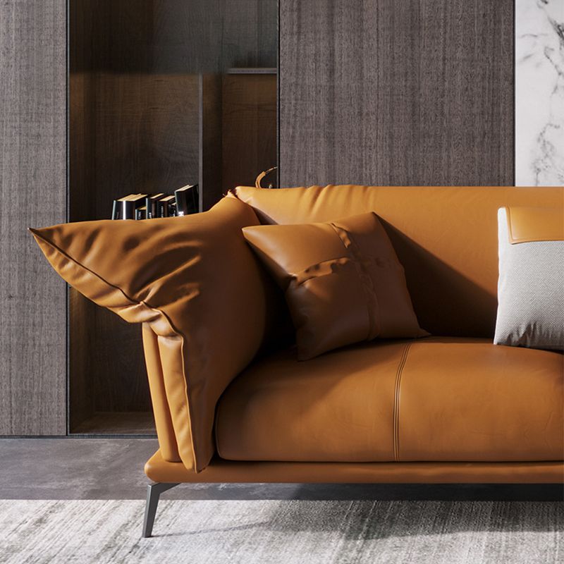 Divano arancione moderno in pelle autentica con divano braccio smoking con cuscini