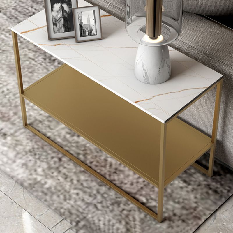 コンテンポラリースレッドエンドテーブルスレート上部長方形のサイドテーブル、21.7 "