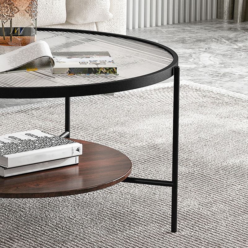 Contemporary 3 Legs Glass with Storage Shelf Round Single Coffee Table Clearhalo 'Coffee & Accent Tables' 'Coffee Tables' 'coffee_tables' 'furn' 'furn_coffee_tables' 'Furniture' 'Living Room Furniture' 1200x1200_9cd46ab0-394b-412c-9af2-f5812814858e