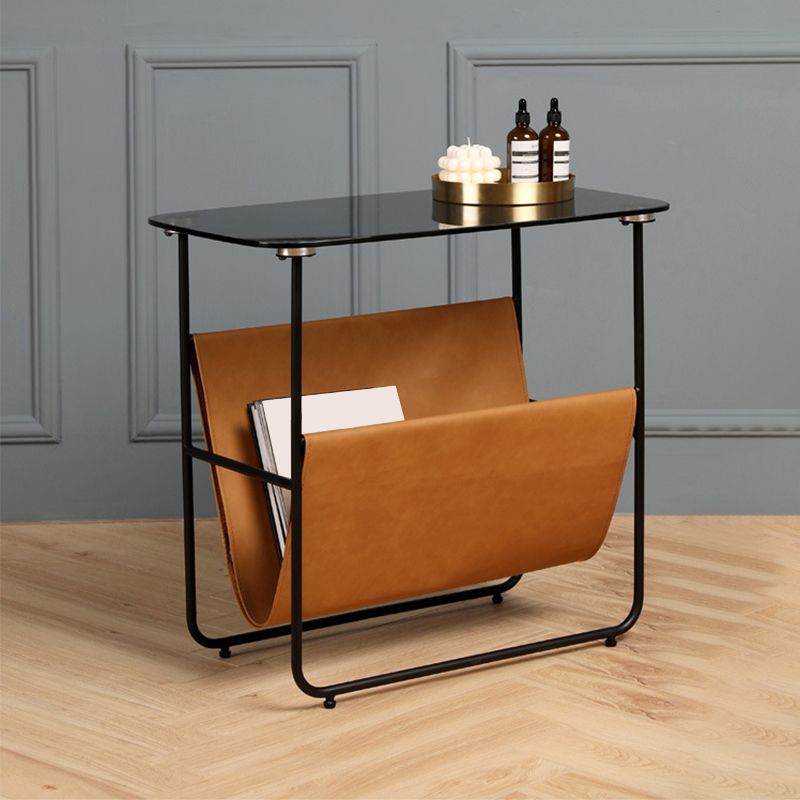 Tabella superiore in vetro rettangolare 26.38 "W x 14.96" D x 23.23 "TABELLO DI FINE H con scaffale