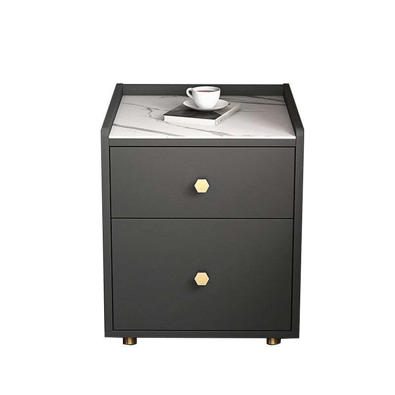Glam Stone Top Bed Nightstand 2-Drawer Imitation Wood Legs Included Night Table Clearhalo 'Bedroom Furniture' 'furn' 'furn_night_stand' 'Furniture' 'night_stand' 'Nightstands' 1200x1200_9cd797f0-67a7-4564-acfd-499e8d014423