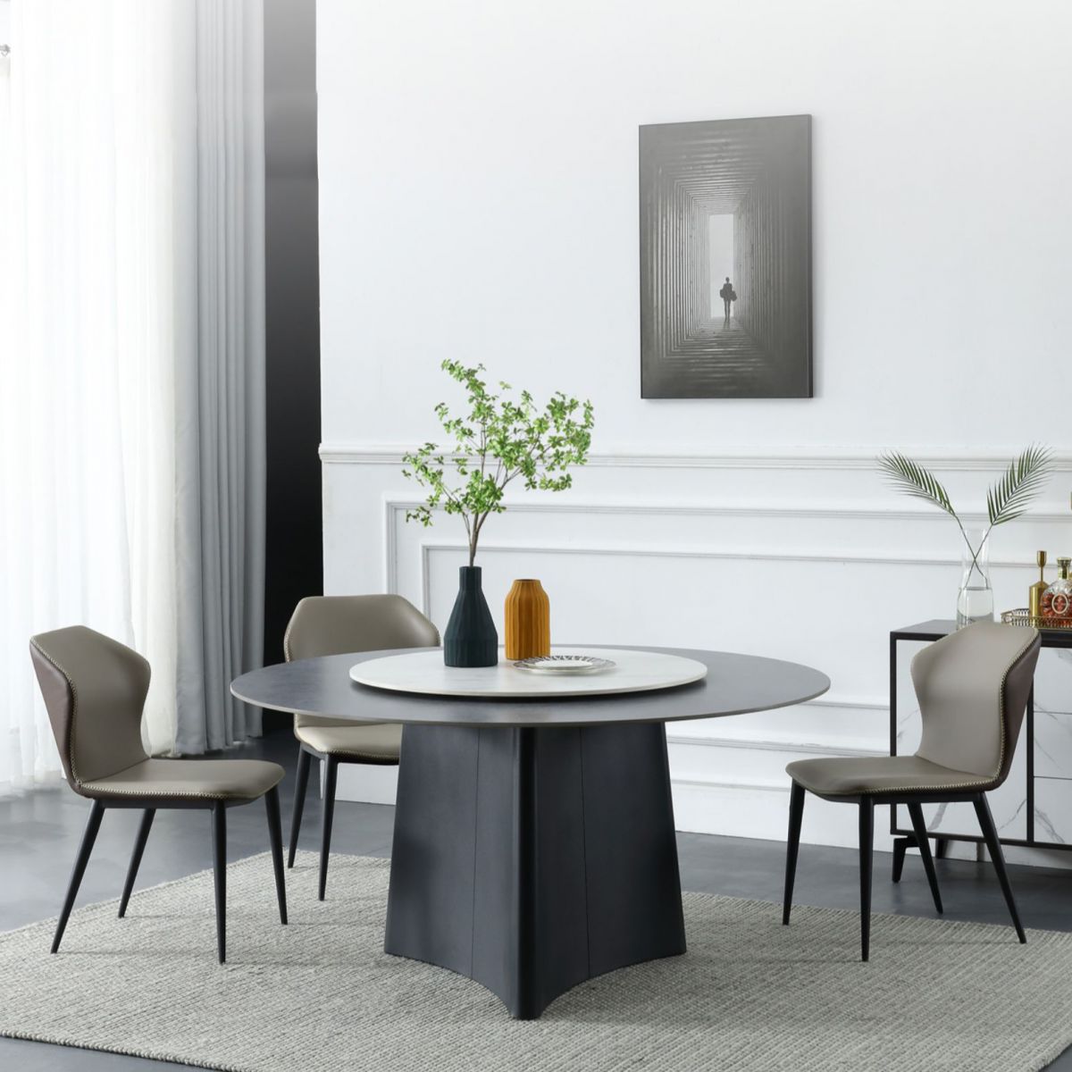 Contemporary Round Stone Standard Height Table Dining Table with Pedestal Base Clearhalo ' dining_table' 'Dining Tables & Seating' 'Dining Tables' 'furn' 'furn_dining_table' 'Furniture' 'furniture_dining_table' 'Kitchen & Dining Furniture' 'kitchen&dining_furn' 'kitchen' 'kitchen_dining_table' 1200x1200_9cdb2067-e777-4088-be14-29bd6160301f