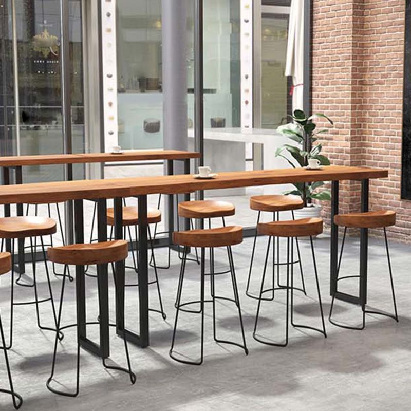 Modern Bar-height Table Solid Wood Top Pub Table with Black Metal Base Clearhalo 'Bar Furniture' 'Bar Tables' 'bar_tables' 'furn' 'furn_bar_tables' 'Furniture' 'Kitchen & Dining Furniture' 1200x1200_9cdba42c-8595-4041-b574-e466a3d59cb9