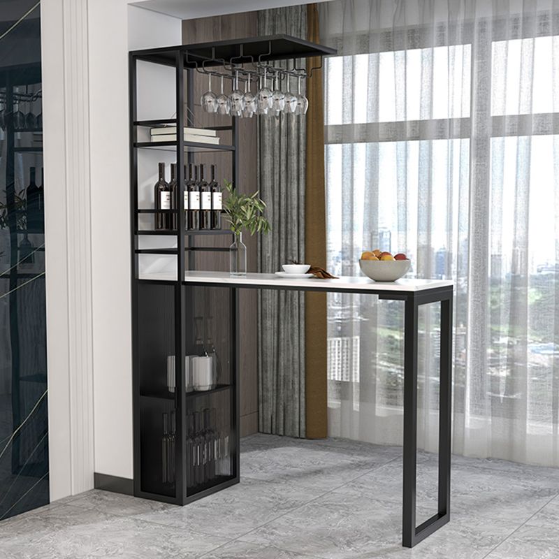 Glam Style Bar Table 42-inch Height Stone Top Pub Table with Cupboard