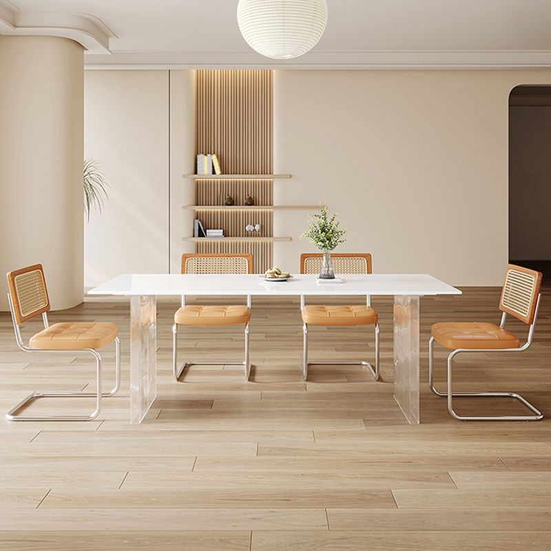 Modern Dining Table Set 1/5/6 Rectangle Stone Dinette Set with Microfiber Leather Chairs