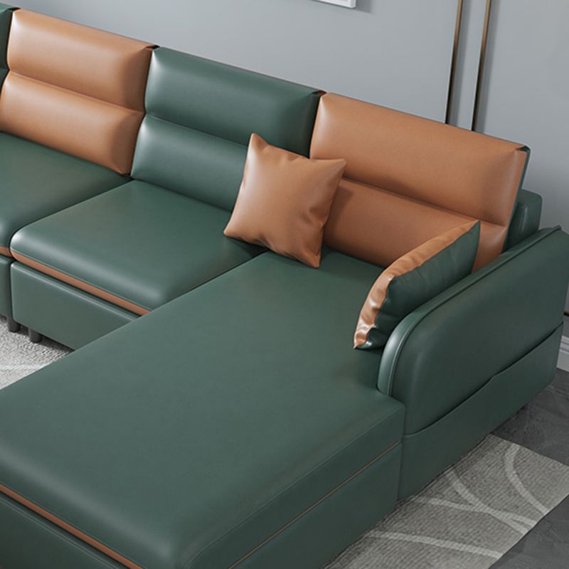 Contemporary Faux Leather Square Arm Sofa with Bolster Pillows, Stain Resistant Clearhalo 'furn' 'furn_sectionals' 'Furniture' 'furniture_sectionals' 'kitchen' 'kitchen_sectionals' 'Living Room Furniture' 'Sectionals' 1200x1200_9ce6fa3b-f5cc-435b-89ed-31fae3edebd7