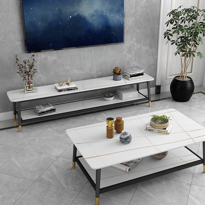 Glam Style Stone TV stand 2 étagères ouvertes Console de stand de télévision de rangement