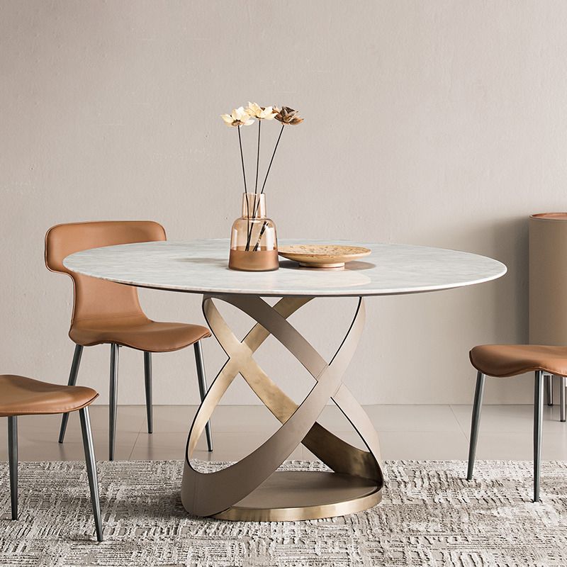 Modern Round Marble Top Dining Table with Metal Pedestal Base Clearhalo 'Dining Tables & Seating' 'Dining Tables' 'dining_table' 'furn' 'furn_dining_table' 'Furniture' 'Kitchen & Dining Furniture' 1200x1200_9cf84e8e-140e-49b4-b697-1f71f2d763ab
