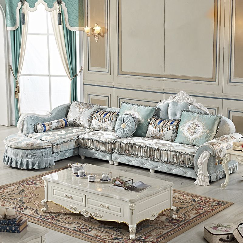 Divano a 4 posti in legno tradizionale di divano braccio svasato con cuscini