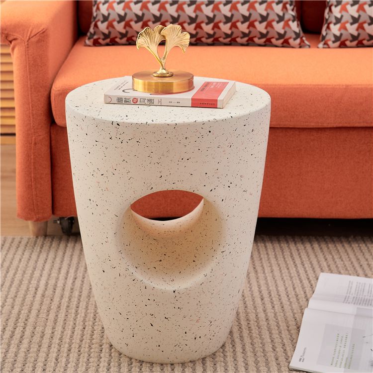 14.2" W x 14.2" D x 18.5" H Accent Side Table Cement with A Hole Corner Table in White
