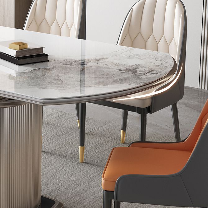 Stone Tabletop Round Extendable Dining Table in White with Storage Clearhalo 'Dining Tables & Seating' 'Dining Tables' 'dining_table' 'furn' 'furn_dining_table' 'Furniture' 'Kitchen & Dining Furniture' 1200x1200_9d02e257-7b47-4918-b8d7-eddcb46c6d90