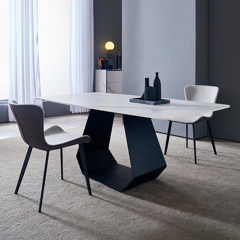 Table à manger rectangulaire à base noire, Table moderne en pierre pour salle à manger