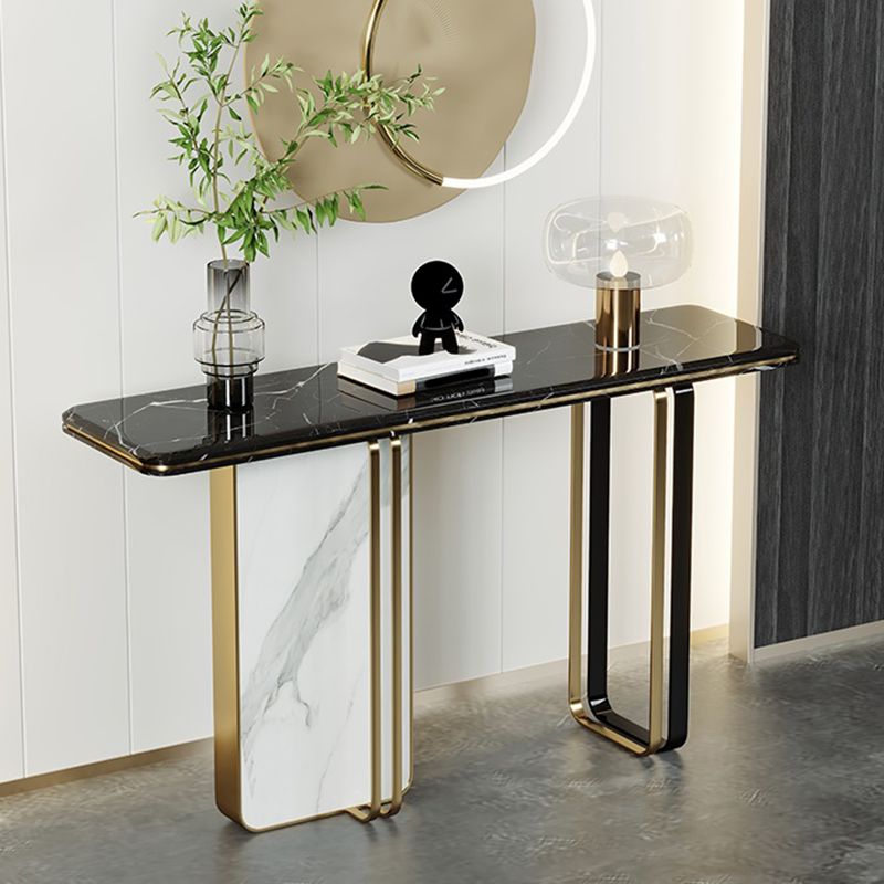 Glam Stone Rectangle Console Accent Table with Marble for Hall