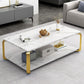 Glam Frame Coffee Table Slate Rectangular Cocktail Table with Storage Shelf