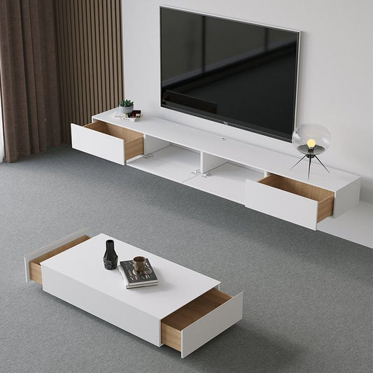 Modernismo moderno supporto televisivo angolare, supporto in legno in bianco con spazio