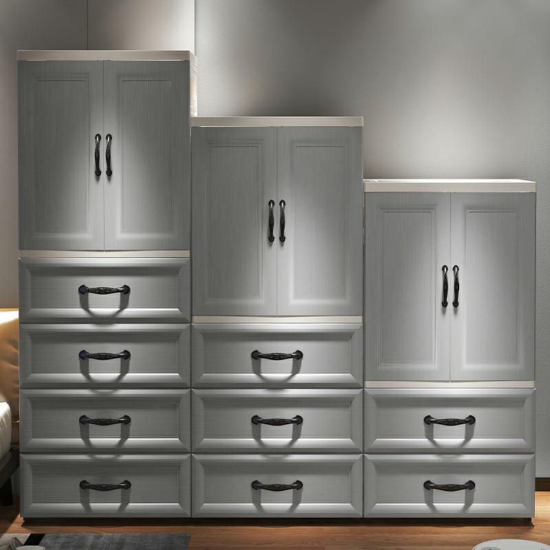 Armadio moderno bianco moderno a 2 porte con cassetti del guardaroba di plastica