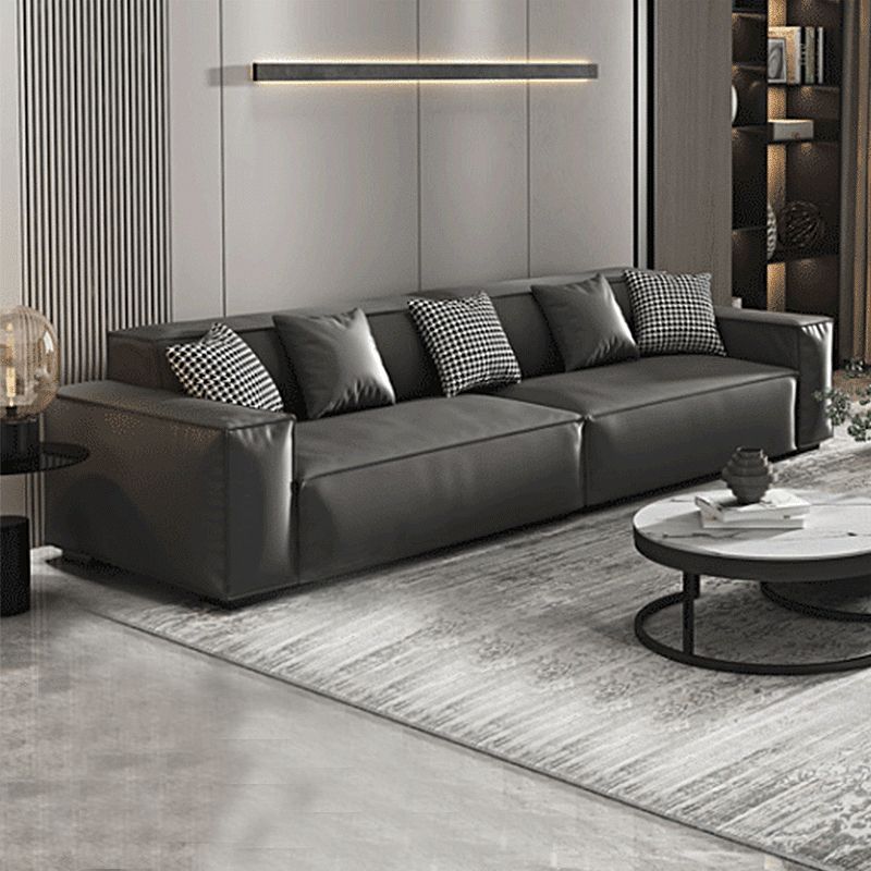 Sofá de sofá de brazo cuadrado de cuero sintético de forma gris
