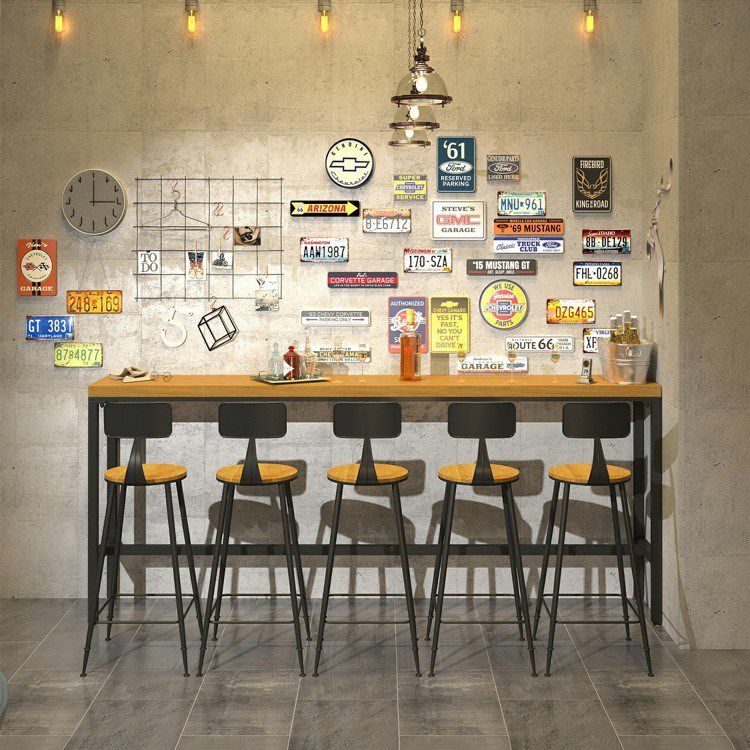 Industrial 1/6/11 Pieces Bar Table Set Rectangle Wood Counter Table with Stools for Cafe Clearhalo 'Bar Furniture' 'furn' 'furn_home_bar_bar_sets' 'Furniture' 'Home Bars & Bar Sets' 'home_bar_bar_sets' 'Kitchen & Dining Furniture' 1200x1200_9d213c85-71d8-4e33-b421-26fd55c5990c