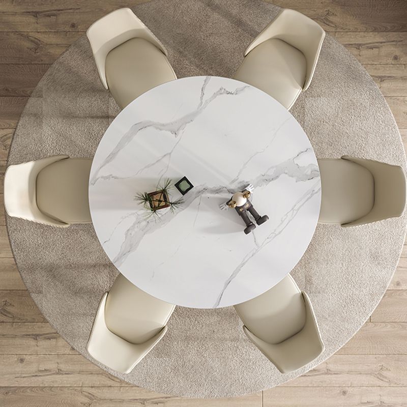 Sintered Stone Top Round Table Simplicity Gold Metal Base Dining Table