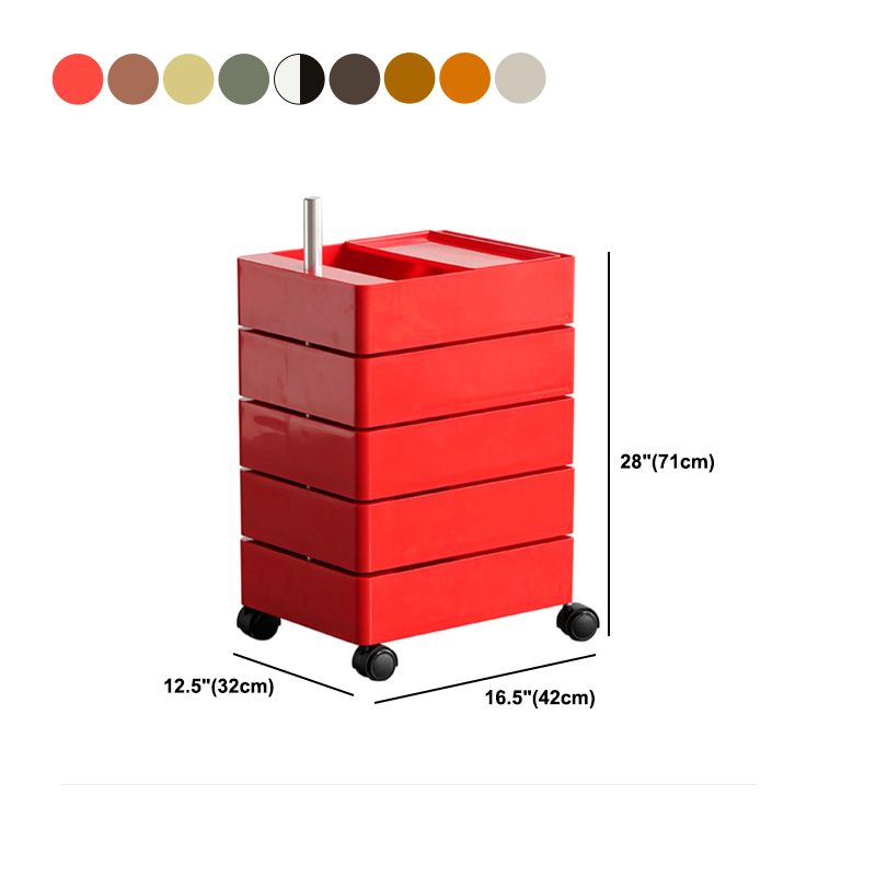 Mesa de noche de plástico de 28 "de altura con cajones y ruedas