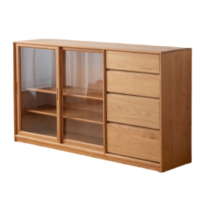 Scandinavian Pine Display Stand Glass Doors Storage Cabinet with Drawers for Living Room Clearhalo 'Display & China Cabinets' 'display_china_cabinets' 'furn' 'furn_display_china_cabinets' 'Furniture' 'Kitchen & Dining Furniture' 1200x1200_9d21e77f-9dc8-4ca0-a98d-e586948a6f43