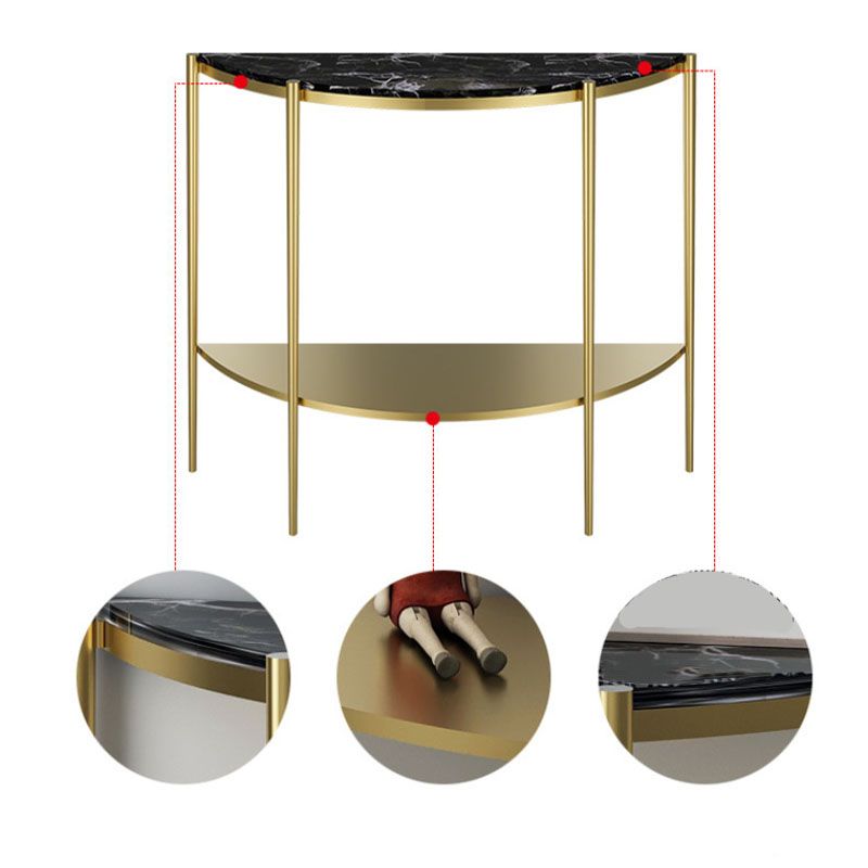 Table de sofá de consola de mármol Glamble Mesa de media luna con estantes para Hall