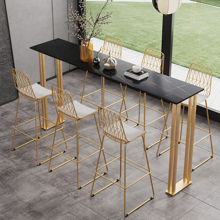 Sintered Stone Top Rectangular Bar Table Luxurious Pub Table with Double Pedestal