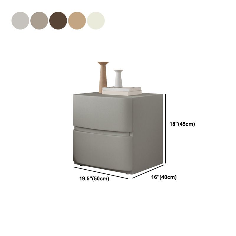 18" Tall 2- Drawer Wood Nightstand Contemporary Leather Bedside Cabinet