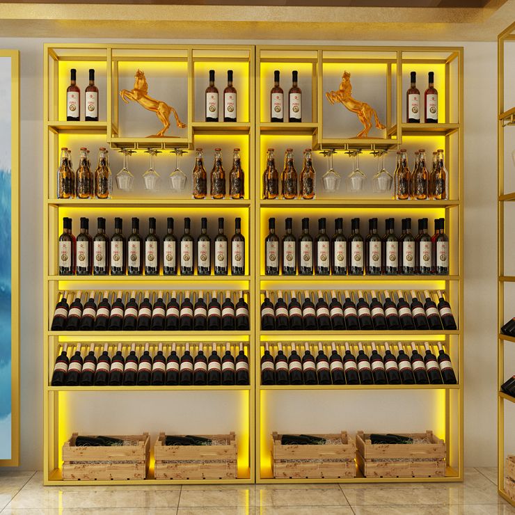 Vloerwijnrek Moderne metalen wijnfles en glazen rek voor eetkamer