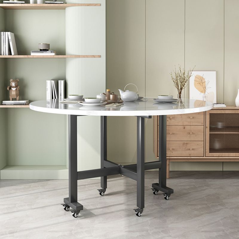 Modern White Round Wooden Easy Folding Dining Table with Leaf Clearhalo 'Dining Tables & Seating' 'Dining Tables' 'dining_table' 'furn' 'furn_dining_table' 'Furniture' 'Kitchen & Dining Furniture' 1200x1200_9d2b9683-cd26-4cf0-92ea-2a8168770667
