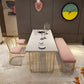 Table à manger rectangulaire à base dorée, Table en bois moderne pour salle à manger