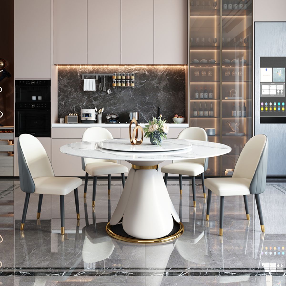 Round Stone Dining Site Table Traditional Luxury Table with Turntable Clearhalo ' dining_table' 'Dining Tables & Seating' 'Dining Tables' 'furn' 'furn_dining_table' 'Furniture' 'furniture_dining_table' 'Kitchen & Dining Furniture' 'kitchen&dining_furn' 'kitchen' 'kitchen_dining_table' 1200x1200_9d2bf609-6f11-40c1-b1b2-6504848f1f09