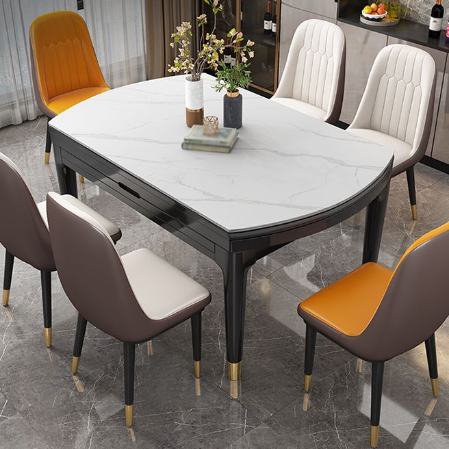 Round Sintered Stone Table Traditional Luxury Dining Room Table with 4 Black Legs Clearhalo ' dining_table' 'Dining Tables & Seating' 'Dining Tables' 'furn' 'furn_dining_table' 'Furniture' 'furniture_dining_table' 'Kitchen & Dining Furniture' 'kitchen&dining_furn' 'kitchen' 'kitchen_dining_table' 1200x1200_9d2e33b7-f9b0-4485-9aeb-2326bb8a8e5a