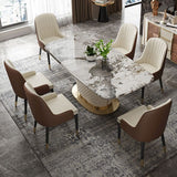 Rectangle Pedestal Dinette Table Traditional Luxury Faux Marble Dinner Room Table Clearhalo 'Dining Tables & Seating' 'Dining Tables' 'dining_table' 'furn' 'furn_dining_table' 'Furniture' 'Kitchen & Dining Furniture' 1200x1200_9d2f1360-6054-45c7-aec9-80e4efcc8fe7